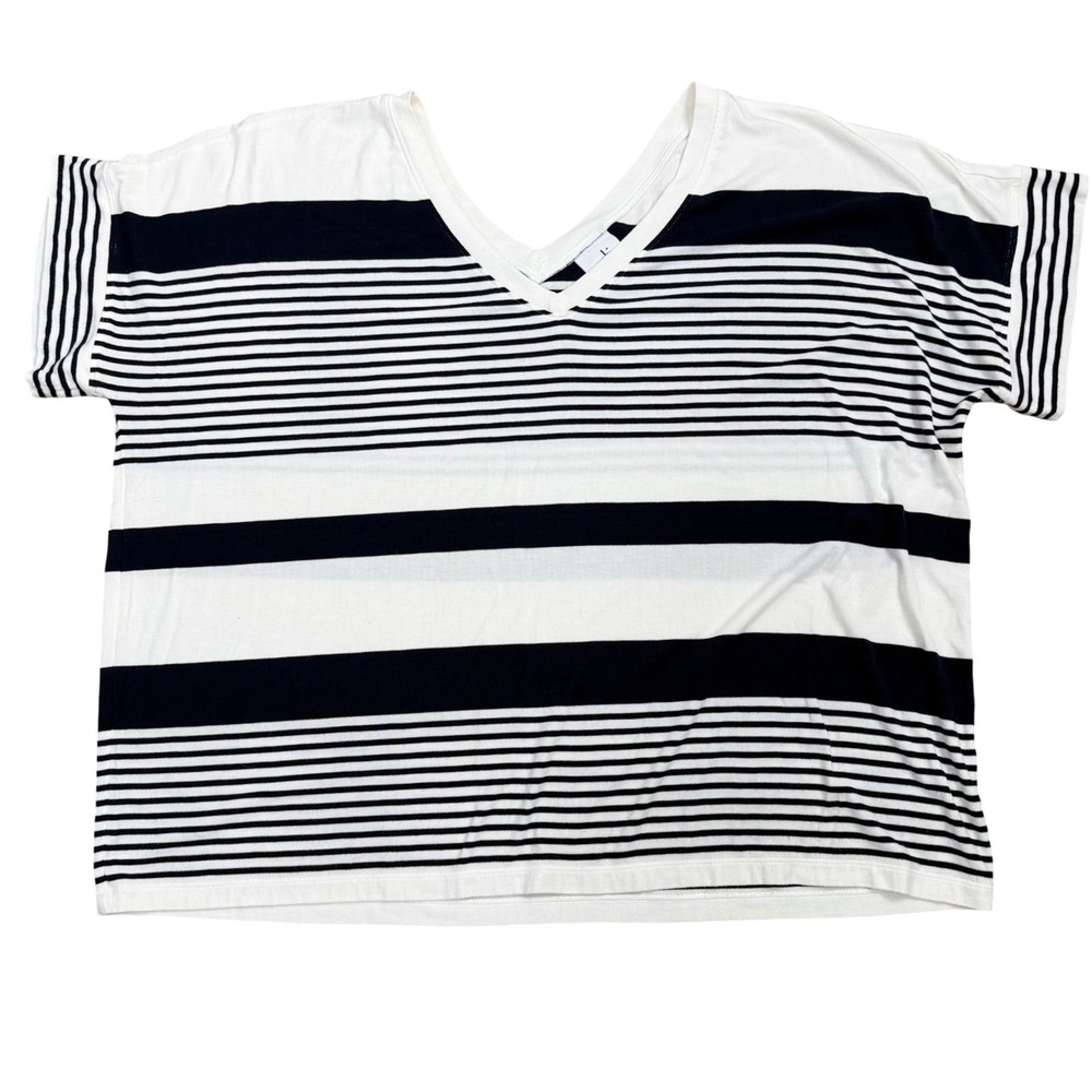 Cabi Striped V-Neck Short Sleeve Tee Women Size S Casual Nautical Beachy